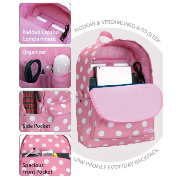 Rockland 17'' Classic Laptop Backpack - Pink Dot