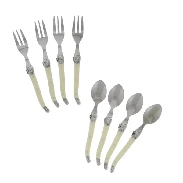 8pc Stainless Steel Laguiole Faux Ivory Dessert Flatware Set White - French Home