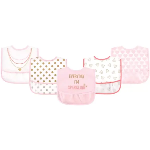 Little Treasure Baby Girl Waterproof PEVA Bibs 5pk, Sparkling, One Size