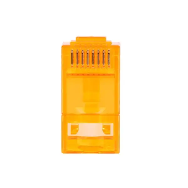 Monoprice 8P8C RJ45 Plug With Inserts For Solid Cat6 Ethernet Cable - Orange (100 pcs/pack) Gold Plated Contacts