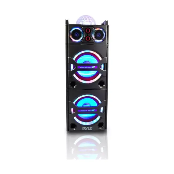 Pyle PSUFM1043BT 200 Watt Portable Outdoor Bluetooth Speaker Karaoke System with Flashing Party Lights and Wireless Microphone Included