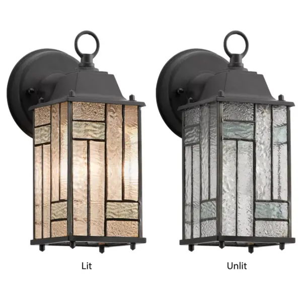 10.25" Stained Glass 1-Light Prairie Style Outdoor Lantern Wall Sconce - River of Goods