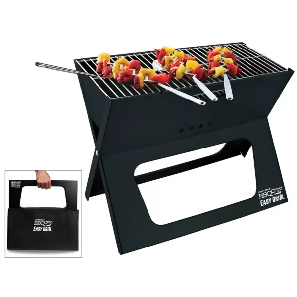 BBQCroc Tools Compacting Portable 19 Inch Steel Barbecue Cooking Grill with Travel Bag for Outdoor Barbecues, Camping Trips, and Tailgates