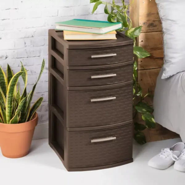 Sterilite 4 Drawer Medium Weave Tower Brown