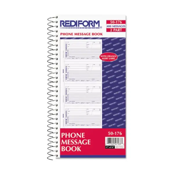 Rediform Wirebound Message Book, 2 3/4 x 5 3/4, Carbonless Copy, 400 Forms, 120 Labels