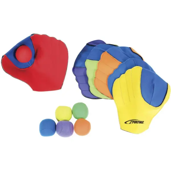 Sportime CatchSoft Gloves and Balls, Assorted Colors, set of 6