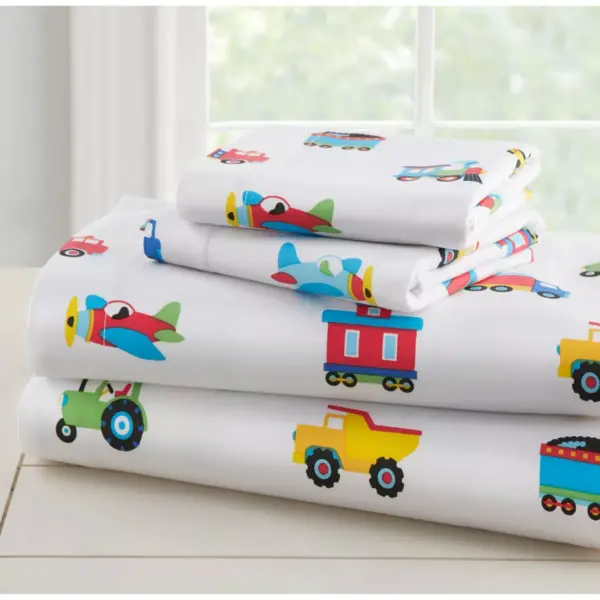 Twin Trains with Planes and Trucks 100% Cotton Sheet Set - WildKin