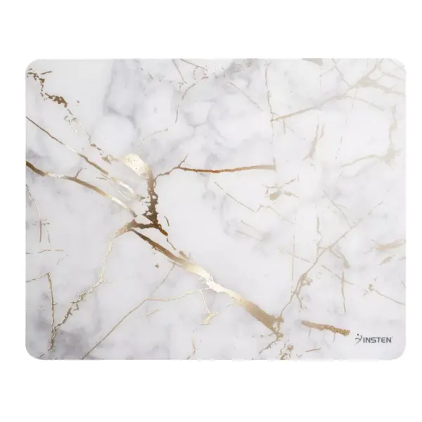 INSTEN Ultra Thin Reflective Anti-Slip Marble Mouse Pad, White/ Gold Marble