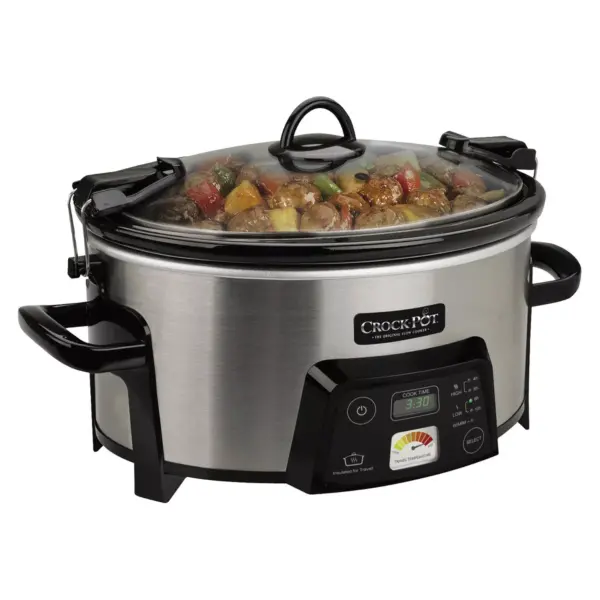 Crock-Pot Cook & Carry Digital Slow Cooker with Heat Saver Stoneware, Brushed Stainless Steel, SCCPCTS605-S