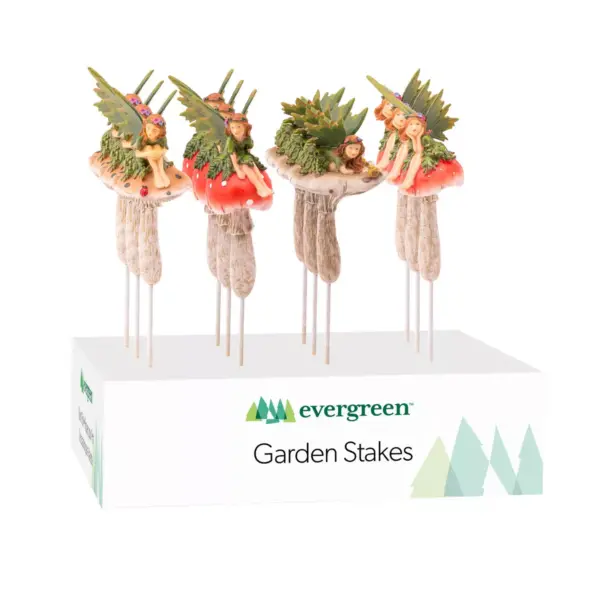 Evergreen Fairy On Mushrooms Garden Stakes