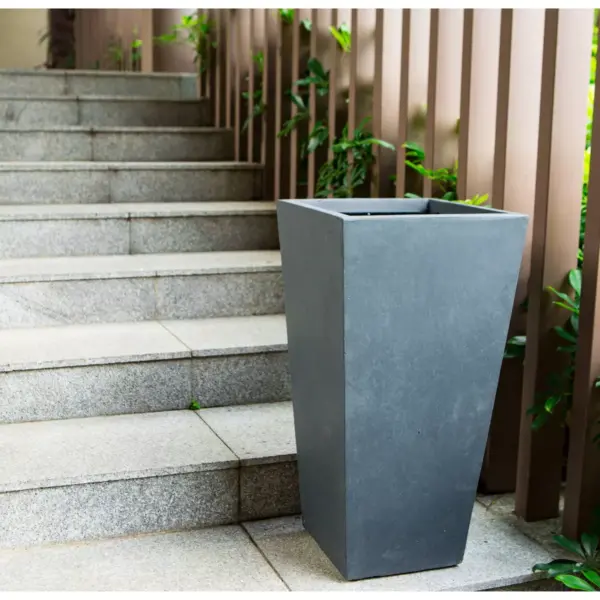 24.4" Kante Lightweight Modern Tapered Concrete Rectangular Planter Charcoal Black - Rosemead Home & Garden, Inc.