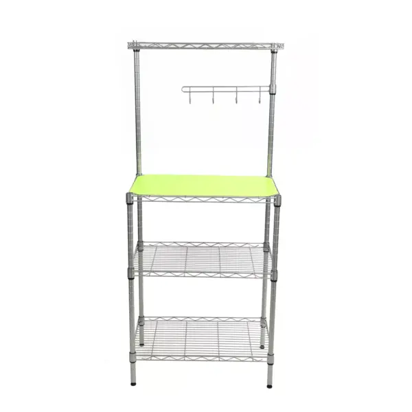 MIND READER 3-Tier Metal Rack Utility Shelf and Microwave Stand with Hooks on the Side (SILVER)