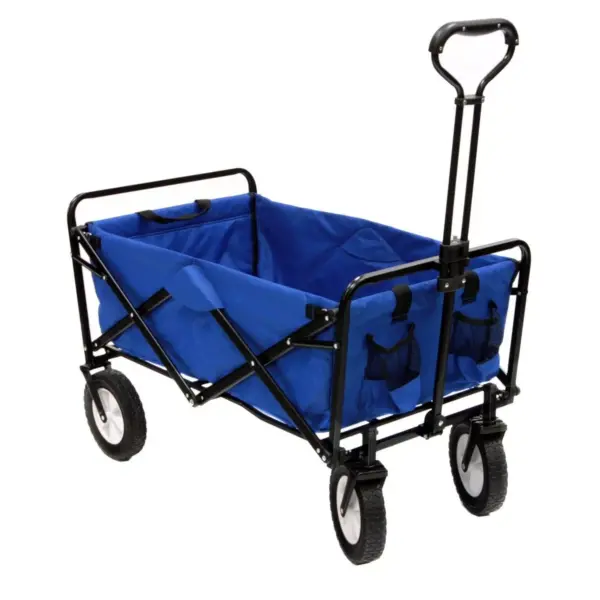 Mac Sports Heavy Duty Steel Frame Collapsible Folding 150 Pound Capacity Outdoor Camping Garden Utility Wagon Yard Cart, Blue