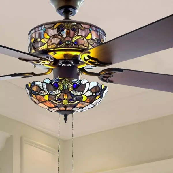 52" LED Tiffany Style Stained Glass Magna Lighted Ceiling Fan - River of Goods