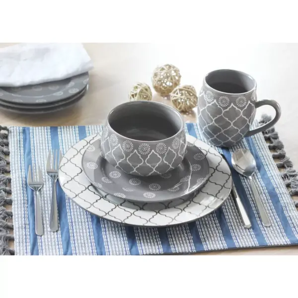 Baum Bros 16pc Stoneware Morocco Dinnerware Set Gray