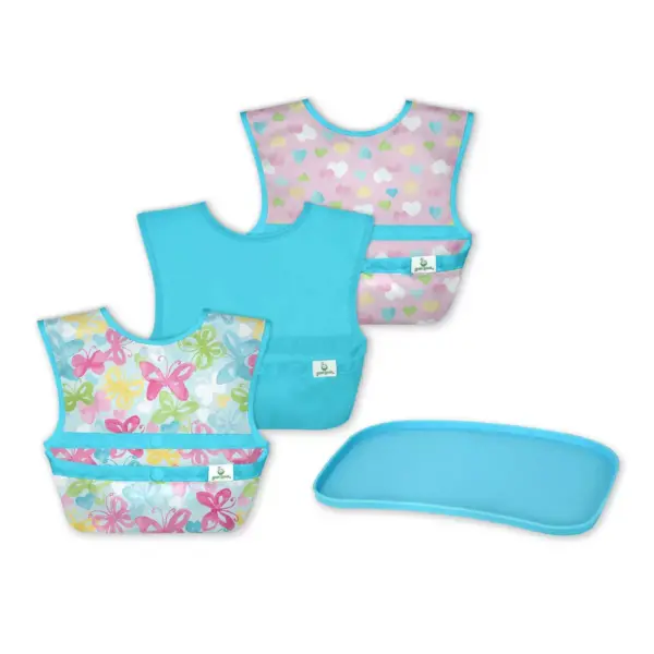 green sprouts Baby Mealtime Set Easywear Bib Mini Platemat Aqua/Pink - 4pc