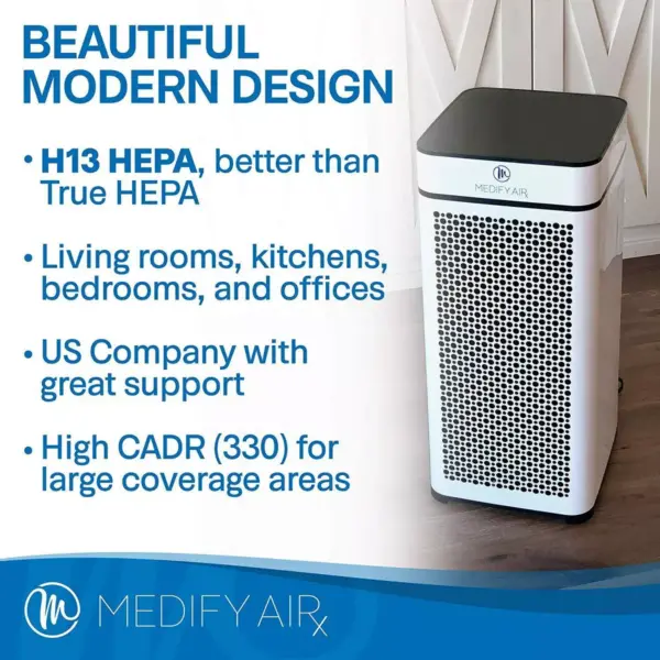 Medify Air MA-40-B1 Medical Grade Tower Whole Room Air Cleaner Purifier Machine w/ H13 True HEPA Filter, 4 Speeds, Ionizer, 840 Sq Ft Coverage, Black