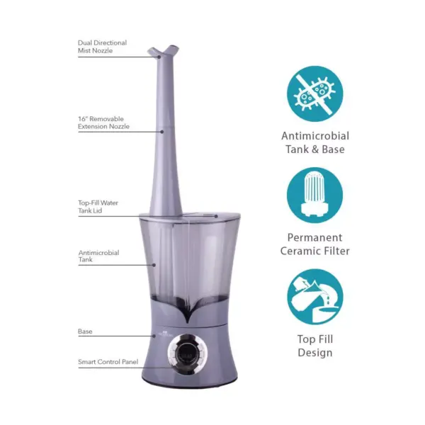 Air Innovations 1.6 Gal Top-Fill Ultrasonic Humidifier with Aroma Tray Platinum